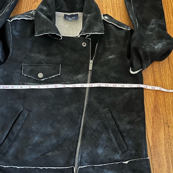 Splendid Sz S Black Bonded French Terry Faux Leather Moto Jacket Biker - Picture 8 of 11